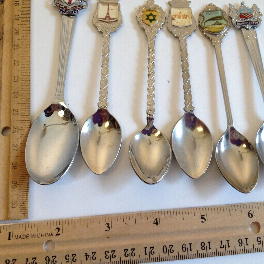 Vintage Lot of 9 Collectible Souvenir Spoons Countries Cities London Paris ++